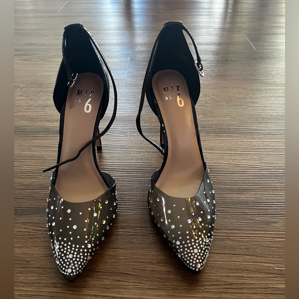 Mix No.6 Rhinestone black pumps with ankle strap SIZE 8